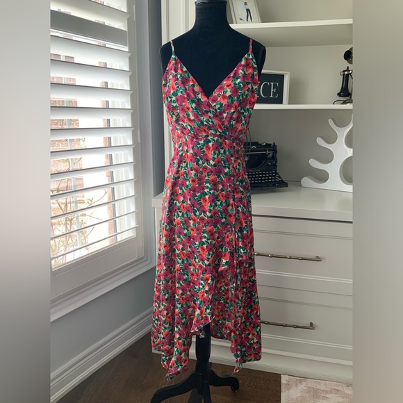 OLIVIA + JAMES Floral Red Pink Purple Midi Sleeveless V-Neck Dress Size Small - Picture 2 of 16